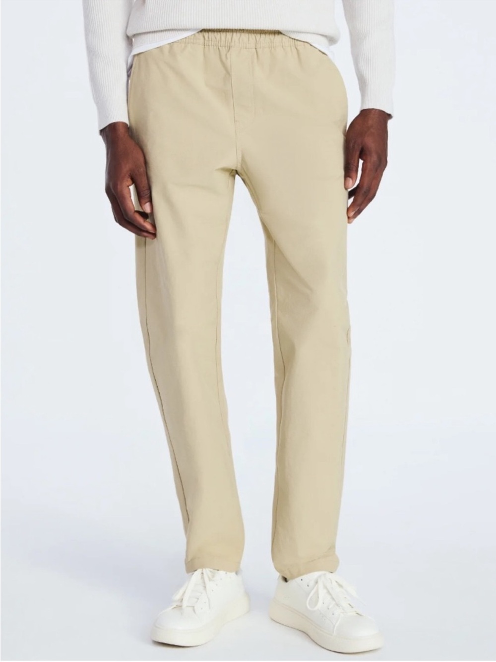 Free Assembly Men's Pull On Commuter Pants Tan Straight Fit Tapered Leg LARGE